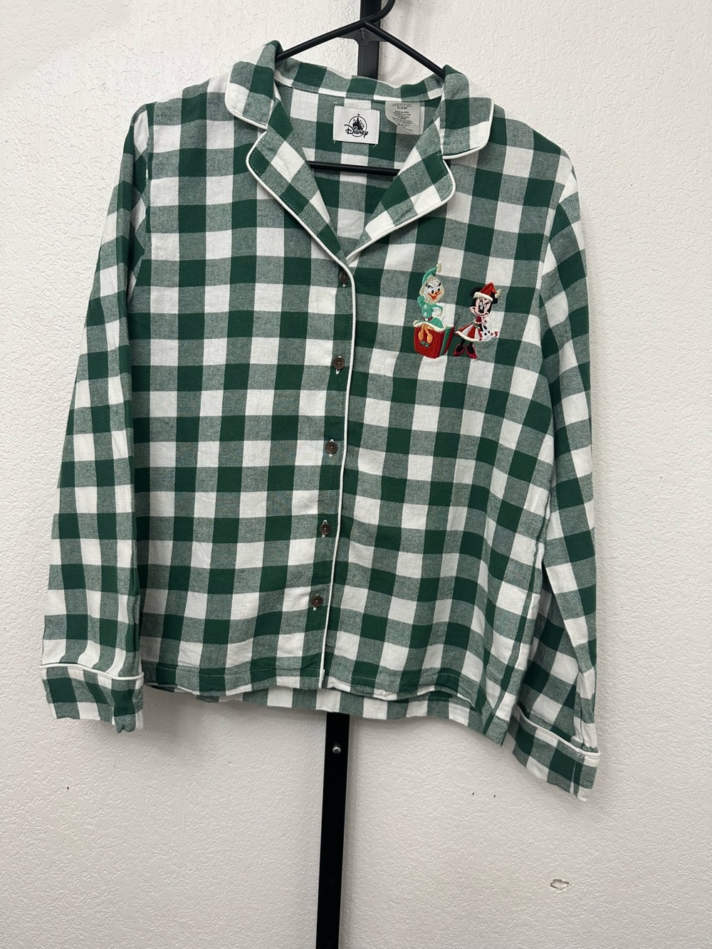 Disney Green and White Check Holiday Pajama Top